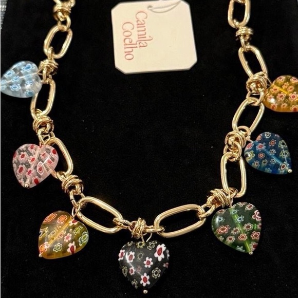 Camila Coehlo Gold Necklace with Multicolor Heart Charms - Picture 3 of 7